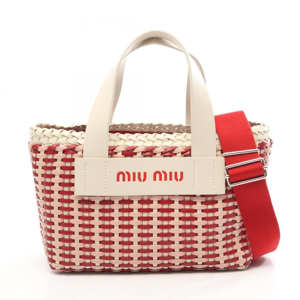 Miu Miu Miu INTRECCIO 2-Way Handbag, Leather, Women's, Red, White, Pink, 5BA077